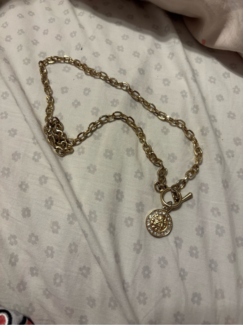 Gold-Tone Chain Necklace with Round Medallion Pendant - Women Jewelry